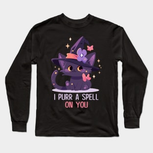 Funny Cat Pun Witch Spell Graphic Men Kids Women Halloween Long Sleeve T-Shirt